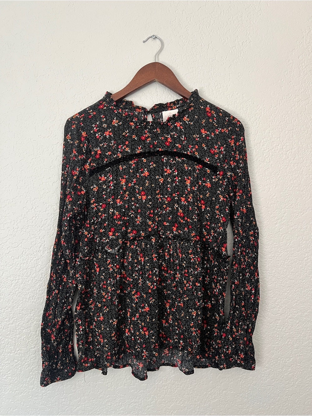Knox Rose Black Long-Sleeve Floral Peplum Top